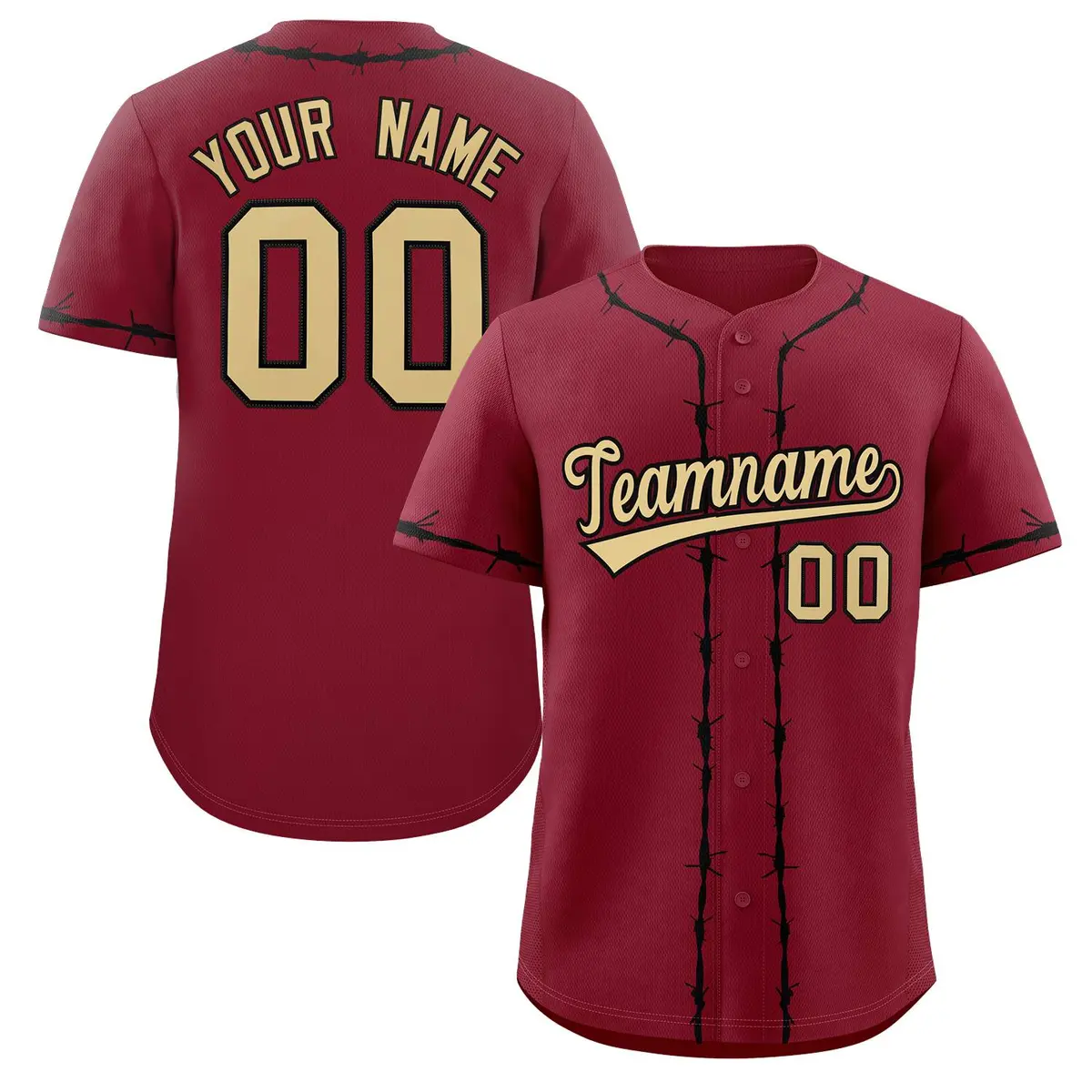 Crimson Black Thorns Ribbed Baseball Jersey
