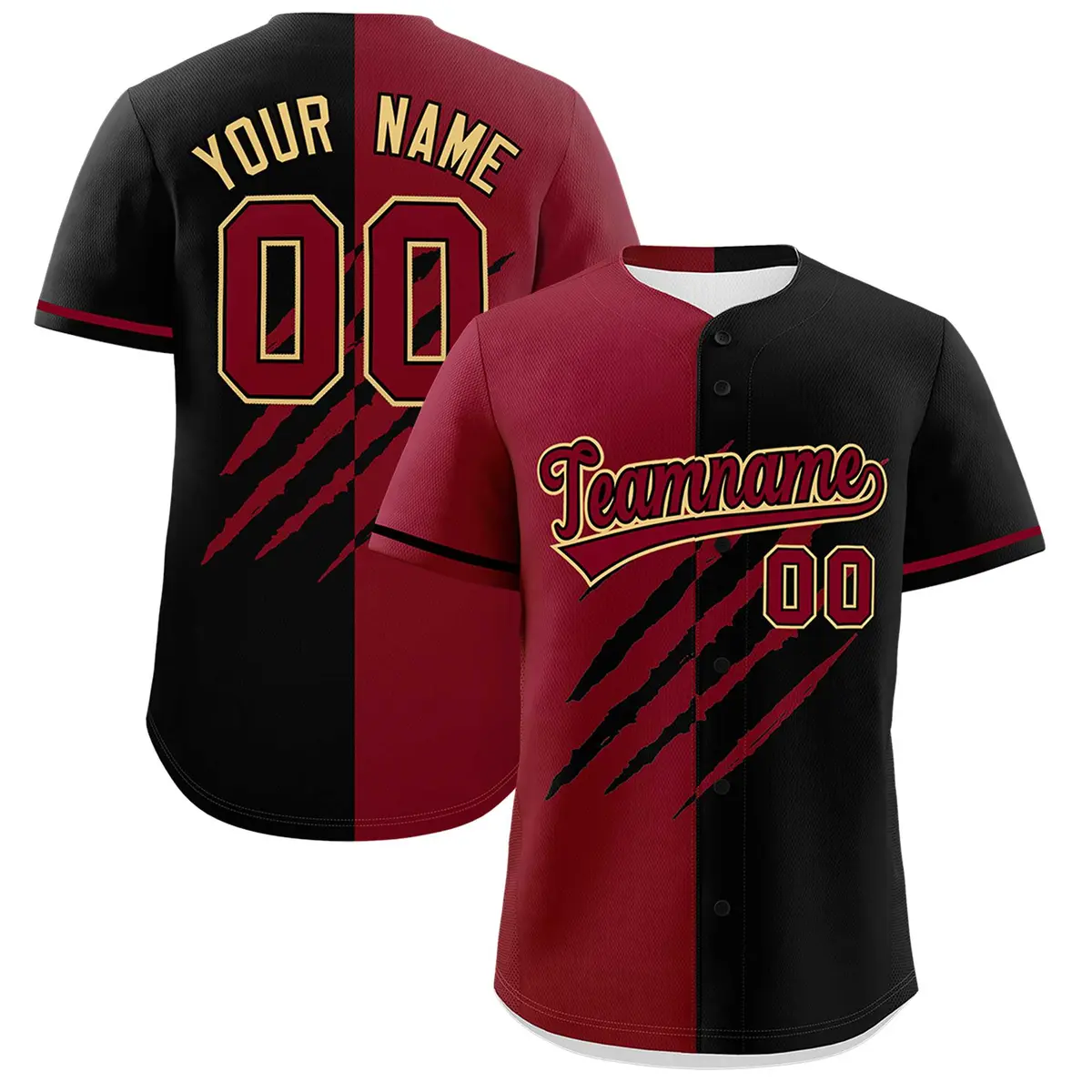 Crimson Black Tiger Claw Scratch Split Baseball Jersey