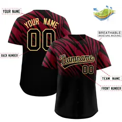 Crimson Black Tiger Stripe Gradient Animal Print Baseball Jersey 2