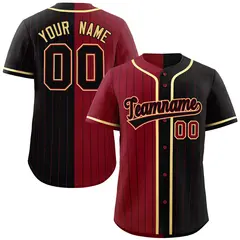 Crimson Black Two Tone Striped Authentic Baseball Jersey 1