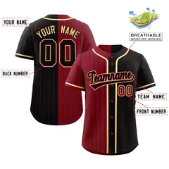 Crimson Black Two Tone Striped Authentic Baseball Jersey 2