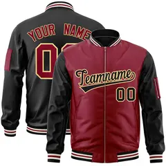 Crimson Black Two-Tone Varsity Letterman Bomber Jacket 1