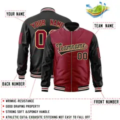 Crimson Black Two-Tone Varsity Letterman Bomber Jacket 2