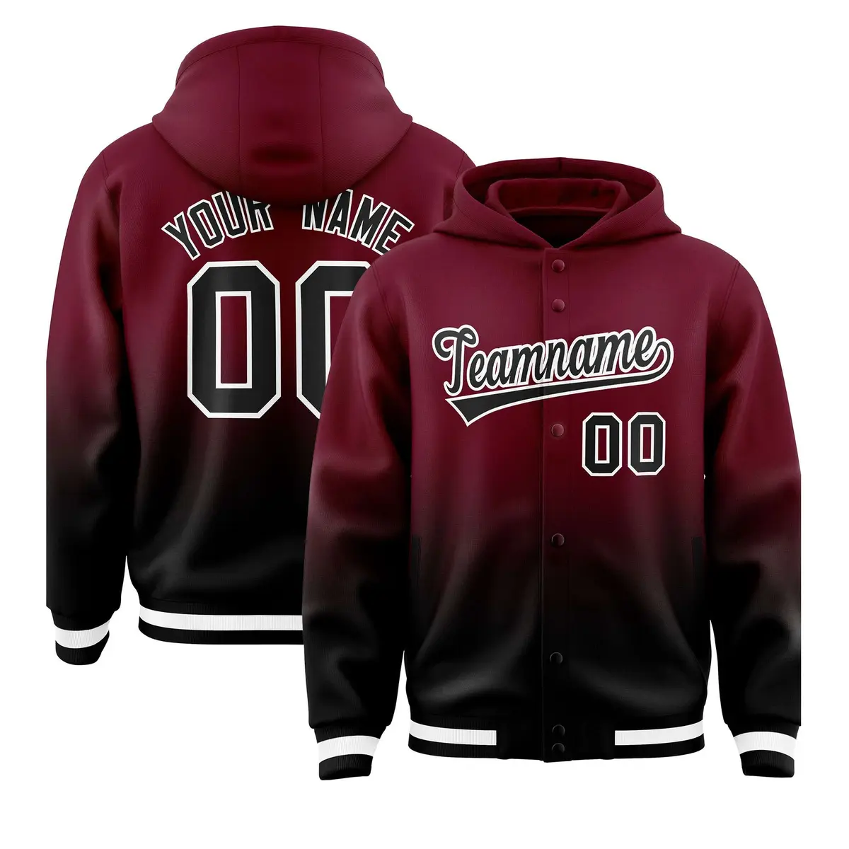 Crimson Black Varsity Letterman Gradient Hoodie Jacket