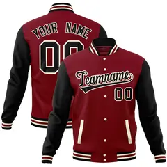 Crimson Black Varsity Raglan Sleeves Letterman Baseball Jacket 1