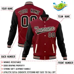 Crimson Black Varsity Raglan Sleeves Letterman Baseball Jacket 4