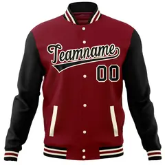 Crimson Black Varsity Raglan Sleeves Letterman Baseball Jacket 5