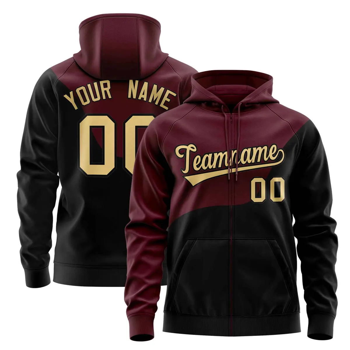 Crimson Black Wave Varsity Full-Zip Letterman Color Block Jacket Hoodie
