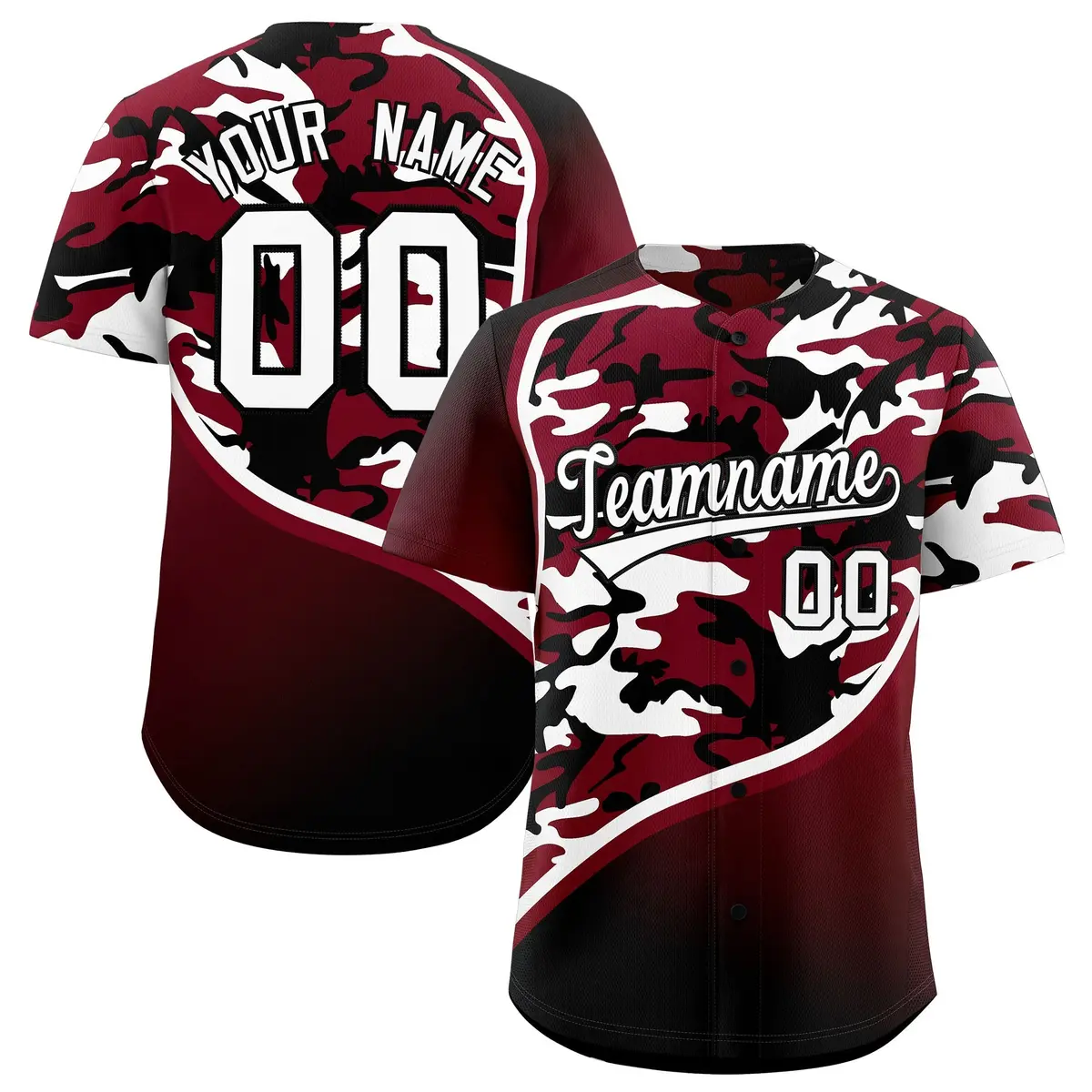 Crimson Black White Camo Gradient Fashion Baseball Jersey