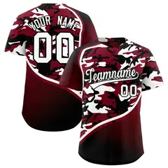 Crimson Black White Camo Gradient Fashion Baseball Jersey