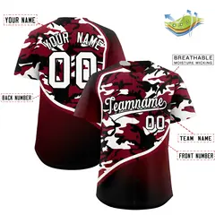Crimson Black White Camo Gradient Fashion Baseball Jersey 2