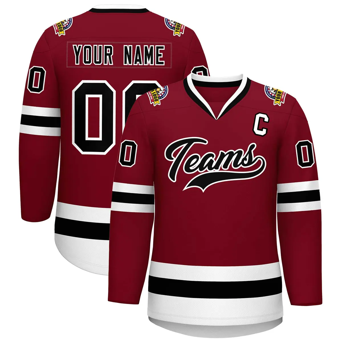 Crimson Black-White Classic Style Hockey Jersey