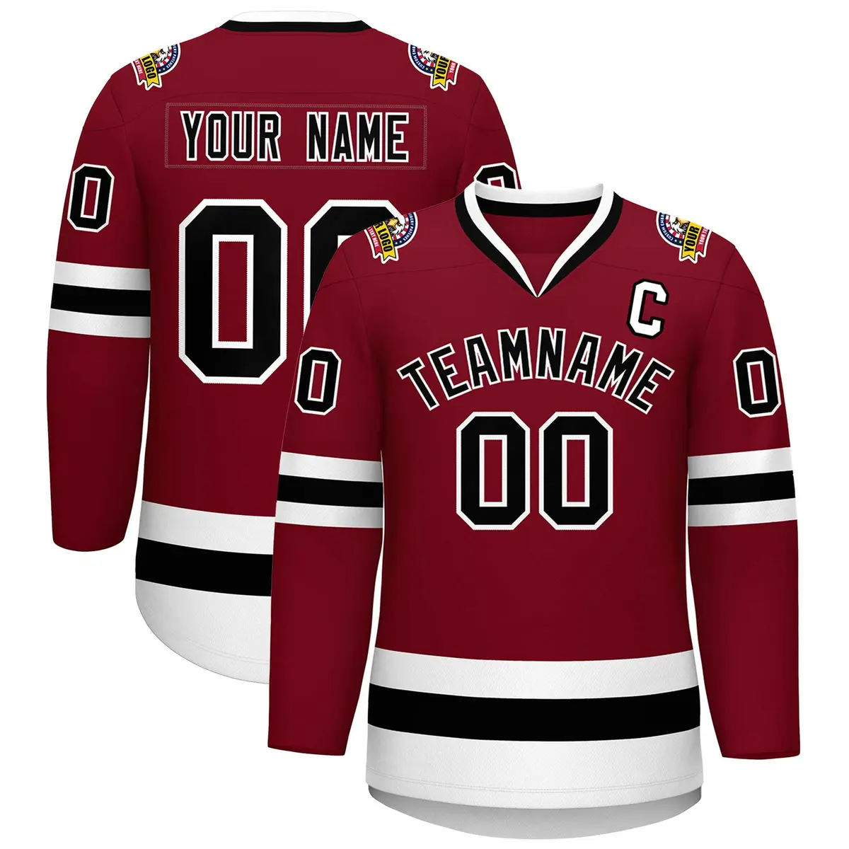 Crimson Black-White Classic Style Hockey Jersey