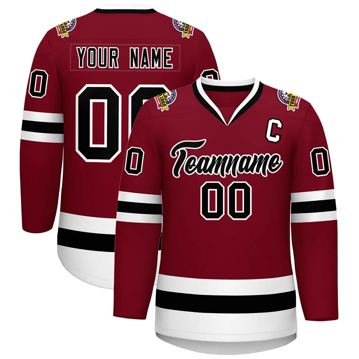 Crimson Black-White Classic Style Hockey Jersey