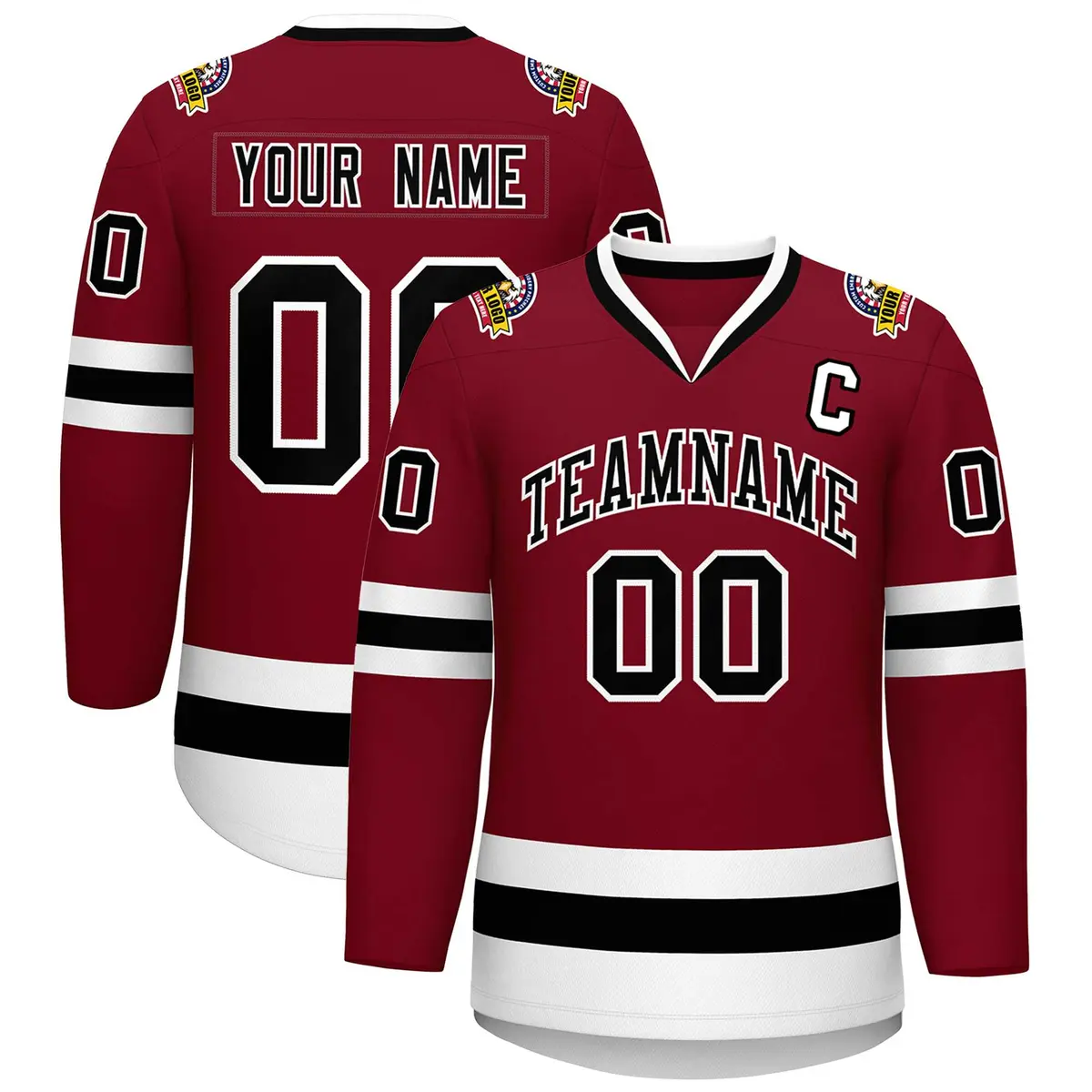 Crimson Black-White Classic Style Hockey Jersey