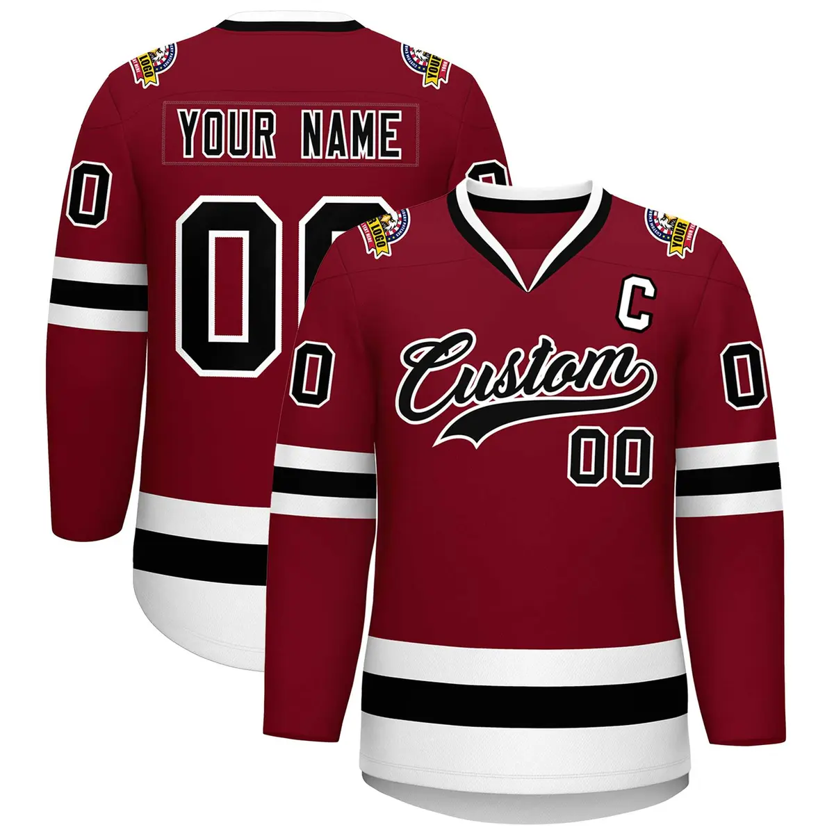 Crimson Black-White Classic Style Hockey Jersey