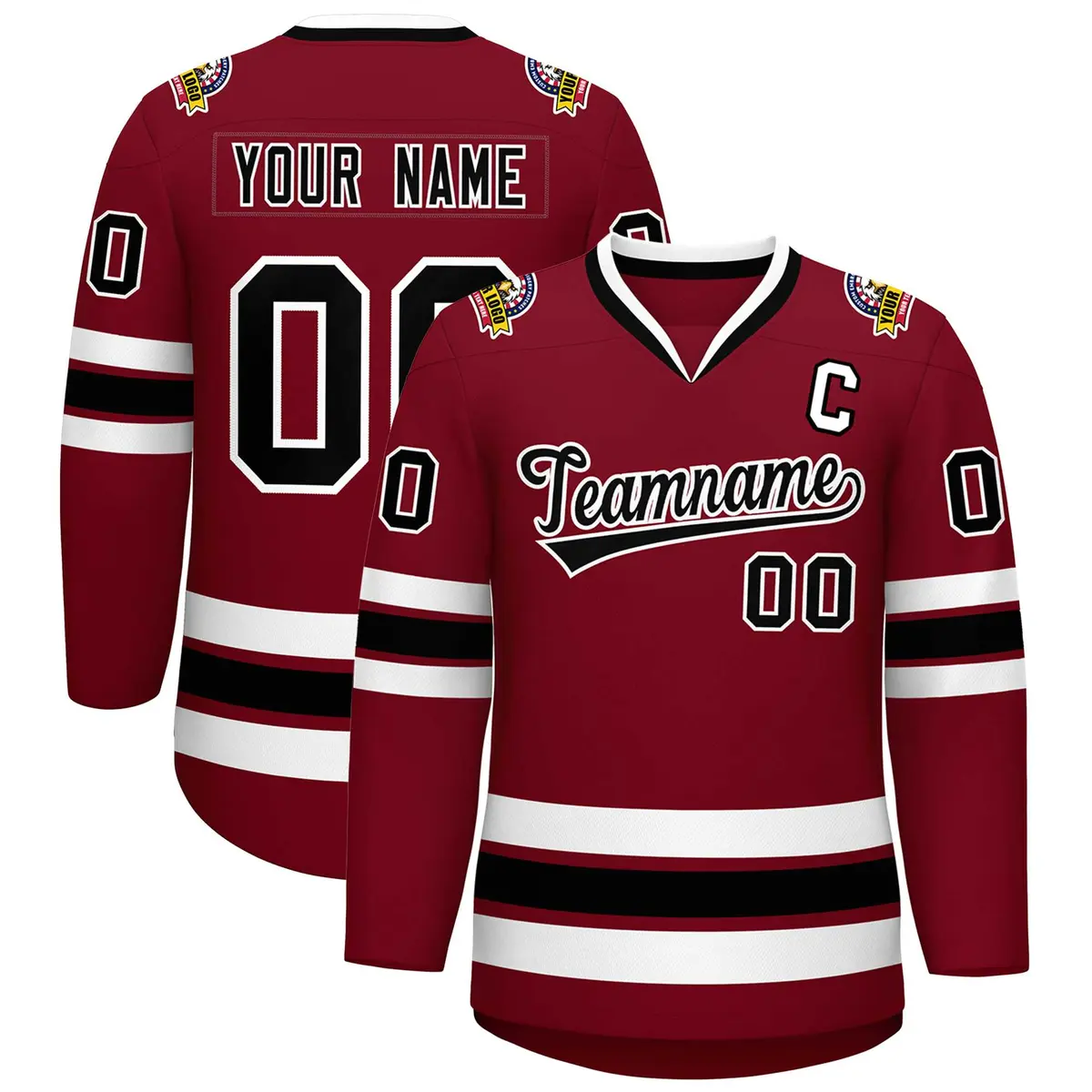 Crimson Black-White Classic Style Hockey Jersey