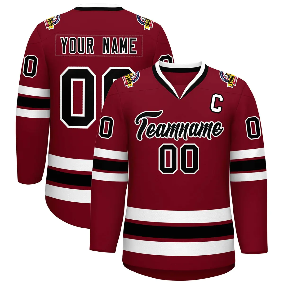 Crimson Black-White Classic Style Hockey Jersey