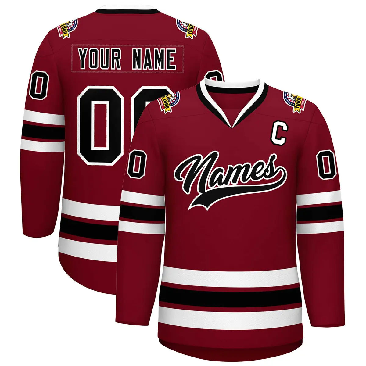 Crimson Black-White Classic Style Hockey Jersey