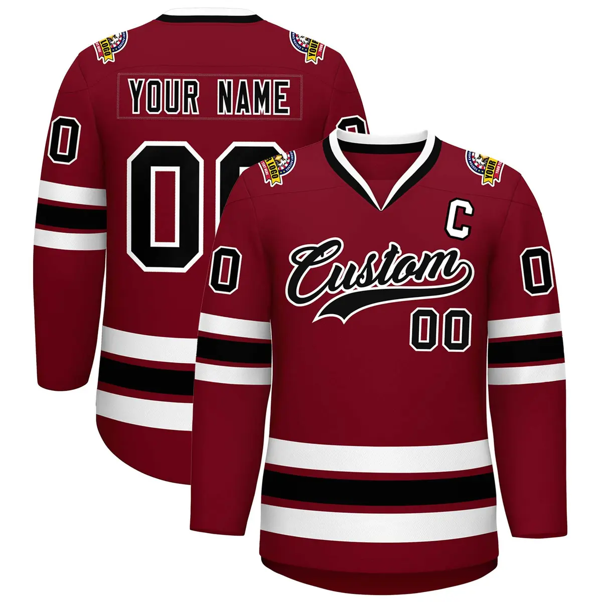 Crimson Black-White Classic Style Hockey Jersey