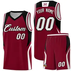 Crimson Black White Color Block Basketball Jersey