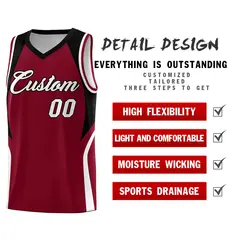 Crimson Black White Color Block Basketball Jersey 2