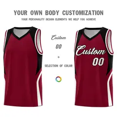 Crimson Black White Color Block Basketball Jersey 3