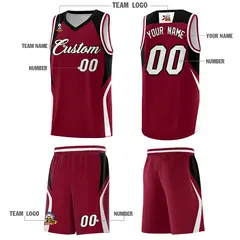 Crimson Black White Color Block Basketball Jersey 5