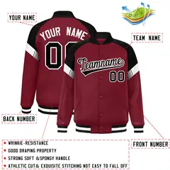 Crimson Black White Color Block Full-Snap Varsity Letterman Jacket 2