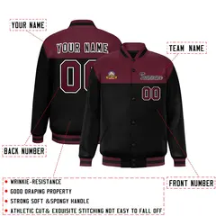 Crimson Black-White Color Block Full-Snap Varsity Letterman Jacket 2