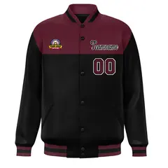 Crimson Black-White Color Block Full-Snap Varsity Letterman Jacket 3