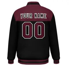 Crimson Black-White Color Block Full-Snap Varsity Letterman Jacket 4