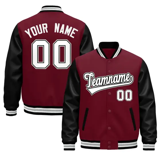 Crimson Black White Gray Varsity Full-Snap Letterman Jacket