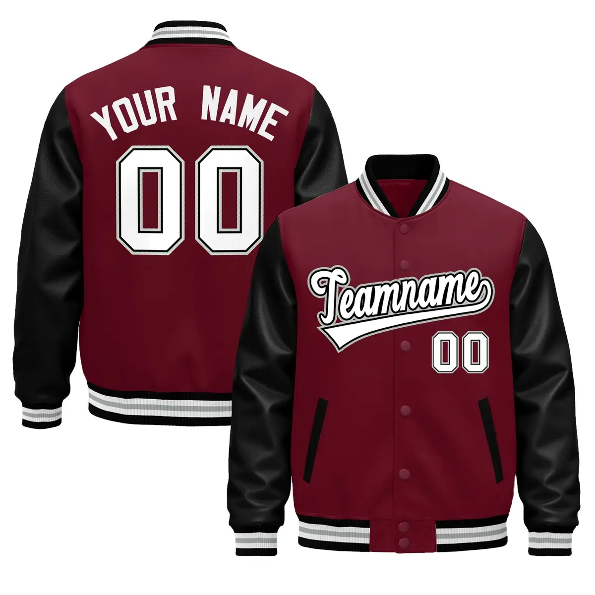 Crimson Black White Gray Varsity Full-Snap Letterman Jacket