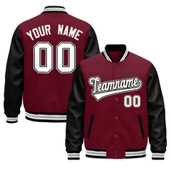Crimson Black White Gray Varsity Full-Snap Letterman Jacket 1