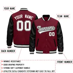 Crimson Black White Gray Varsity Full-Snap Letterman Jacket 3