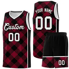 Crimson Black-White Grid Basketball Kits For Team 1