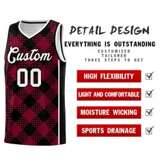 Crimson Black-White Grid Basketball Kits For Team 2