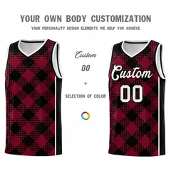 Crimson Black-White Grid Basketball Kits For Team 3