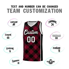 Crimson Black-White Grid Basketball Kits For Team 4