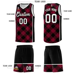 Crimson Black-White Grid Basketball Kits For Team 5