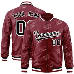 Crimson Black-White Letter Full-Zip Varsity Bomber Jacket 1