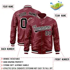 Crimson Black-White Letter Full-Zip Varsity Bomber Jacket 2