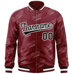Crimson Black-White Letter Full-Zip Varsity Bomber Jacket 3