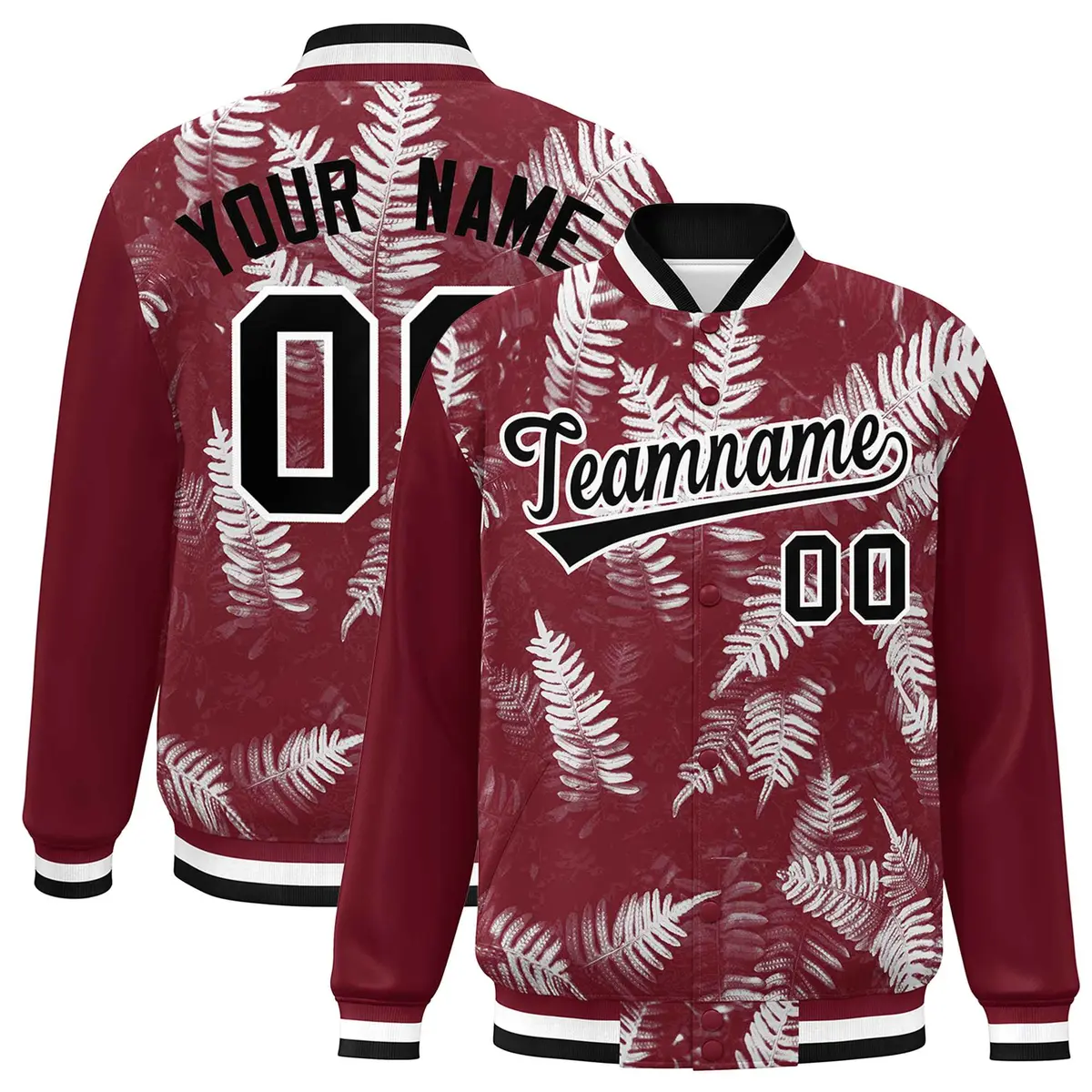 Crimson Black-White Maple Leaf Graffiti Raglan Bomber Varsity Jacket