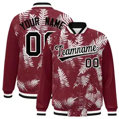 Crimson Black-White Maple Leaf Graffiti Raglan Bomber Varsity Jacket