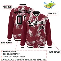 Crimson Black-White Maple Leaf Graffiti Raglan Bomber Varsity Jacket 2