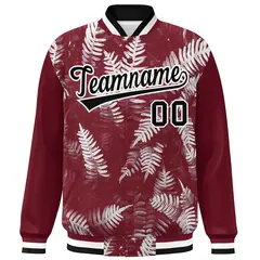 Crimson Black-White Maple Leaf Graffiti Raglan Bomber Varsity Jacket 3