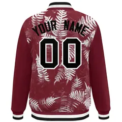 Crimson Black-White Maple Leaf Graffiti Raglan Bomber Varsity Jacket 4
