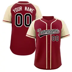 Crimson Black-White Raglan Sleeves Authentic Baseball Jersey